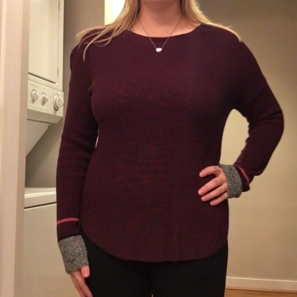 Size M maroon Express sweater with gray cuff color